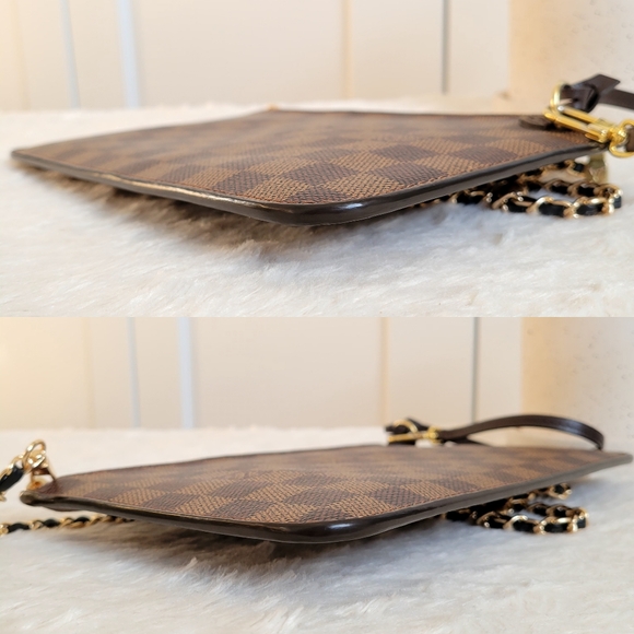 💕LOUIS VUITTON Neverfull Damier Ebene "CERISE" Mm/Gm Clutch Wristlet Crossbody - Picture 9 of 16